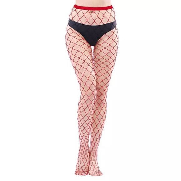 🆕Red High Waisted Fishnet Tights Stockings - Picture 1 of 6